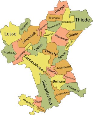 SALZGITTER 'in Pastel düz vektör idari haritası, bölgelerinin isim etiketleri ve siyah sınır çizgileri ile GERMANY