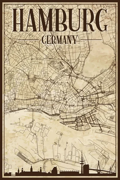 Сетевая Карта Улиц Центра Гамбурга Германия Коричневым Трехмерным Горизонтом Города — стоковый вектор