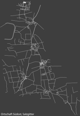 Almanya 'nın bölgesel başkenti Salzgitter' in ORTSCHAFT SDOST DISTRICT şehir haritasının beyaz çizgileri koyu gri arka plan üzerine ayrıntılı seyrüsefer