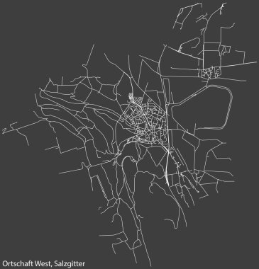 Almanya 'nın bölgesel başkenti Salzgitter' in Batı ORTSCHAFT BATI 'nin şehir haritasının ayrıntılı negatif navigasyon beyaz çizgileri koyu gri arka plan üzerine