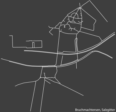 Almanya 'nın bölgesel başkenti Salzgitter' in BRUCHTERSEN QuARTER 'inin şehir caddelerinin haritası, koyu gri arka plan üzerine ayrıntılı negatif navigasyon.
