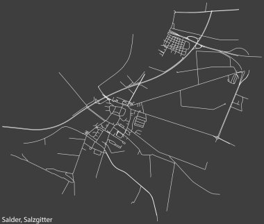 Alman bölgesel başkenti Salzgitter, Almanya 'nın SALDER QuARTER bölgesinin koyu gri arkaplanlı şehir haritası