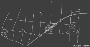 Alman bölgesel başkenti Salzgitter, Almanya 'nın SAUINGEN QuARTER bölgesinin şehir caddelerinin haritası, koyu gri arka planda ayrıntılı olarak çizildi.