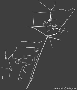 Almanya 'nın bölgesel başkenti Salzgitter' in IMMENDORF QuARTER 'ının şehir caddeleri haritası koyu gri arka planda ayrıntılı olarak çizildi