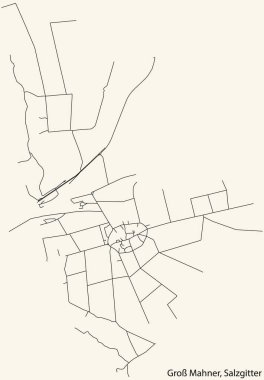 Alman bölgesel başkenti Salzgitter, Almanya 'nın GROSS MAHNER QuARTER bölgesinin klasik bej arkaplanlı şehir haritasının ayrıntılı navigasyon siyah hatları