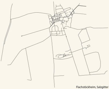Alman bölgesel başkenti Salzgitter, Almanya 'nın FLACHSTCKHEIM QuARTER bölgesinin klasik bej arkaplanlı şehir haritasının ayrıntılı navigasyon siyah hatları