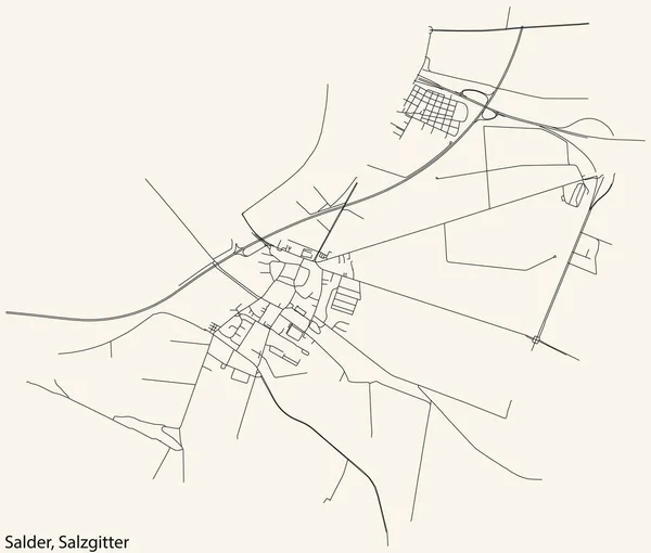 Detaillierte Navigation Schwarze Linien Stadtstraßenplan Des Salderquarter Der Landeshauptstadt Salzgitter — Stockvektor