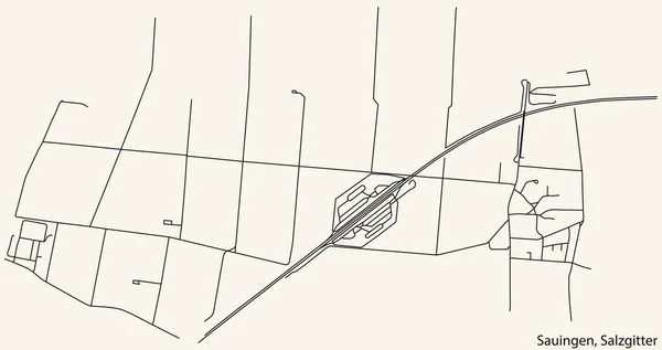 Navegação Detalhada Black Lines Urban Street Roads Mapa Sauingen Quarter —  Vetores de Stock