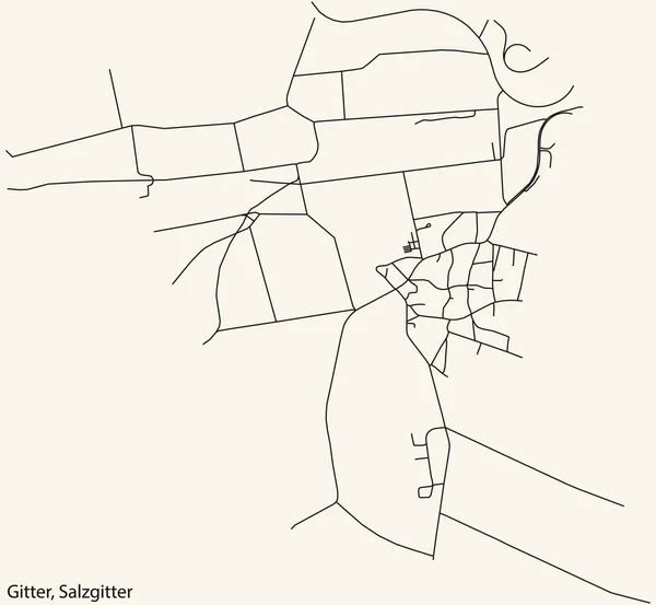 Navegação Detalhada Black Lines Urban Street Roads Mapa Gitter Quarter — Vetor de Stock