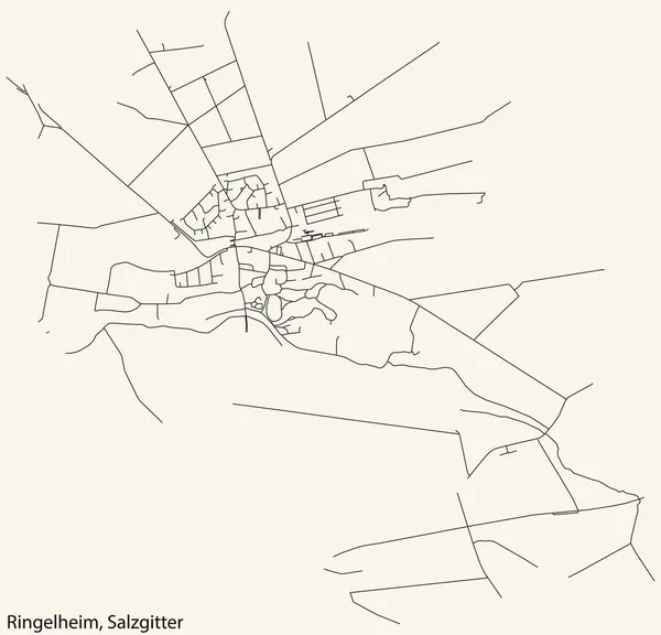 Detaillierte Navigation Schwarze Linien Stadtstraßenplan Des Ringelheim Quarter Der Landeshauptstadt — Stockvektor