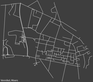 Alman bölgesel başkenti Moers, Almanya 'nın VENNIKEL QuARTER bölgesinin koyu gri arkaplanlı şehir haritası