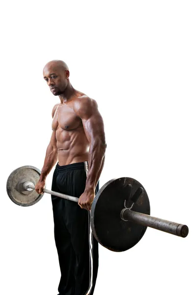 Muscle man bedrijf barbell gewichten — Stockfoto