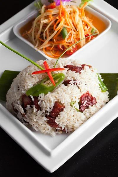 Plato de cerdo y arroz tailandés — Foto de Stock