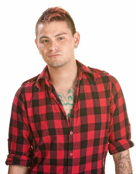 Annoyed Male in Flannel Shirt — Stock Photo, Image