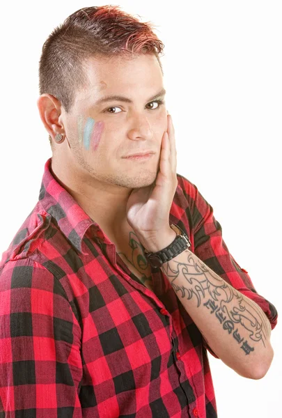 Thinking Man with Paint on Face — Stock Photo, Image