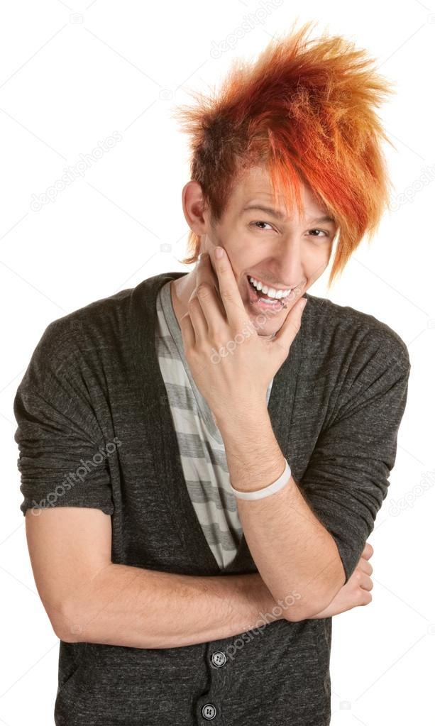Man with Spiked Hair Laughing