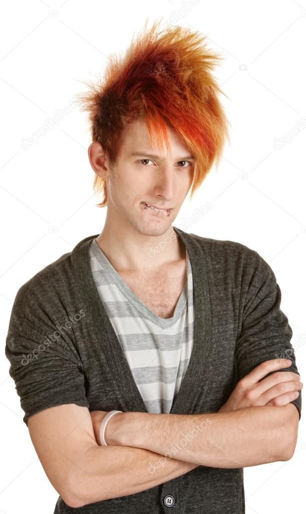 Man In Orange Hair Biting His Lips Stock Photo C Creatista 12043391