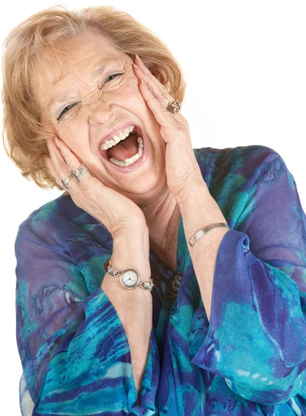 Blond Senior Woman Screaming — Stock Photo, Image