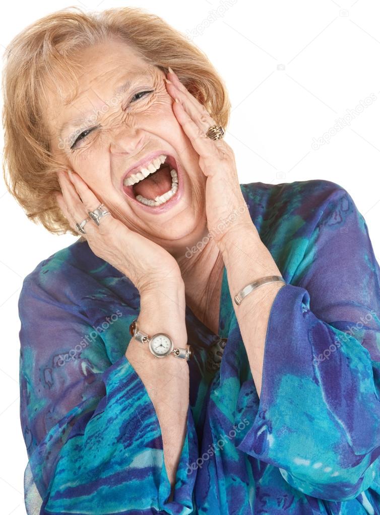 Blond Senior Woman Screaming
