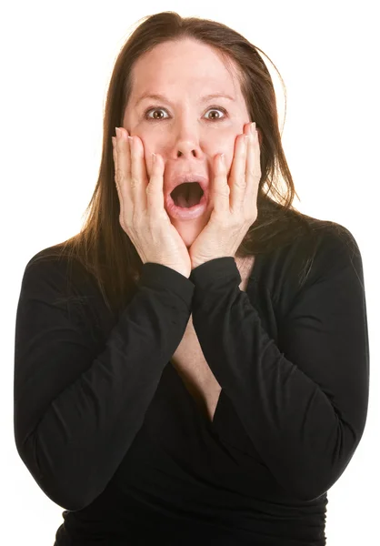 Terrified Woman in Black — Stock Photo, Image