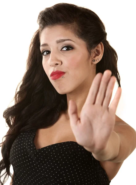 Mulher gesticulando para parar — Fotografia de Stock