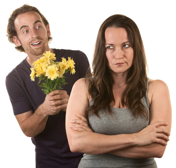 Skeptical Lady with Smiling Man — Stock Photo, Image