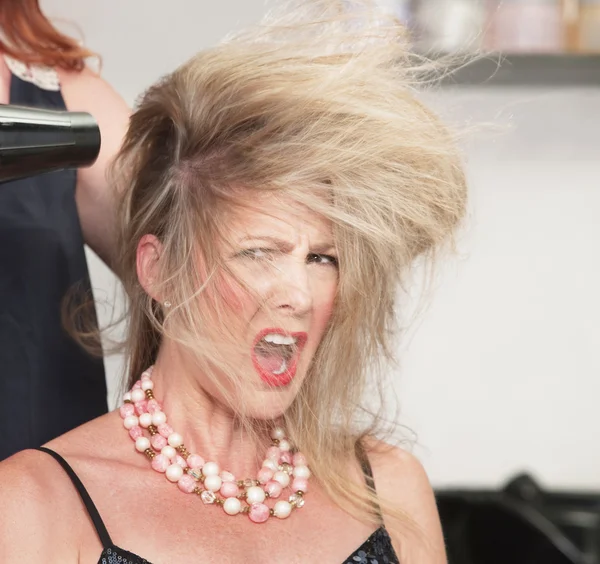 Woman's Hair and Blow Dryer — Stock Photo, Image