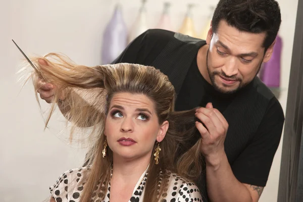 Embarrassed Hairdresser and Client Stock Photo