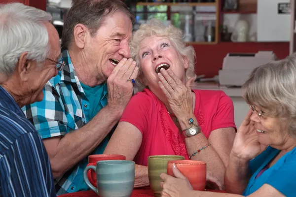 Lachendes älteres Ehepaar mit Freunden — Stockfoto