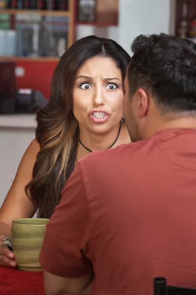 Furious Woman in Coffeehouse — Stock Photo, Image