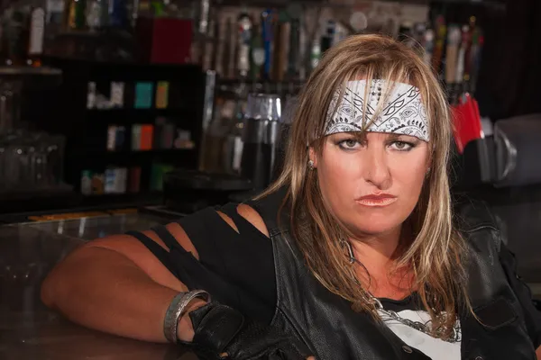 Woman in Bandanna at a Bar — Stok fotoğraf