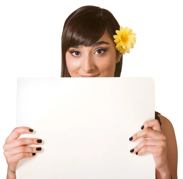Cute Female Holding Poster — Stock Photo, Image