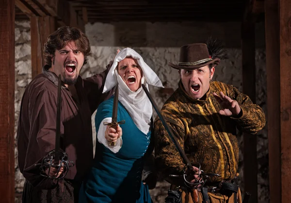 Swashbucklers and Nun with Swords — Stock Photo, Image