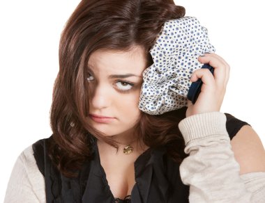 Sad Woman with Ice Pack clipart