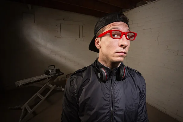 Serious Man in Red Eyeglasses — Stock Photo, Image