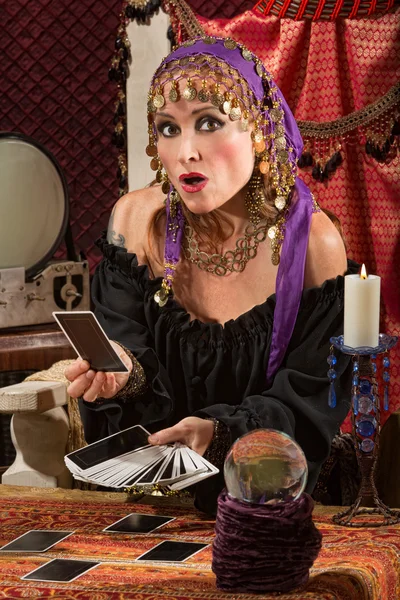 Startled Tarot Card Reader — Stock Photo, Image