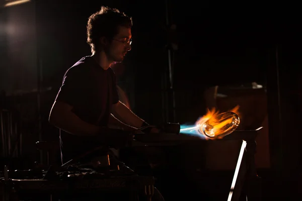 Person Shaping Glass with Blowtorch — Stock Photo, Image