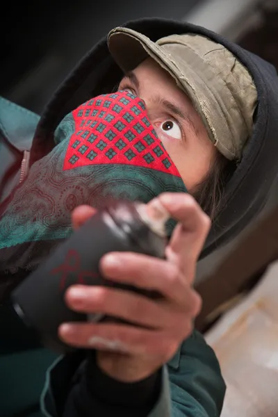 Scared Criminal with Spray Paint — Stock Photo, Image