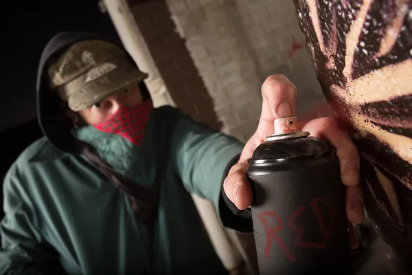 Criminal Holding Up Spray Can — Stock Photo, Image