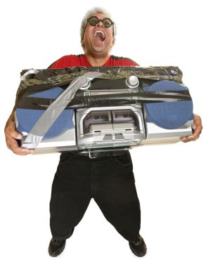 Hysterical Man with Boom Box clipart