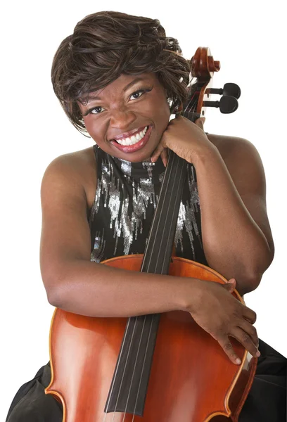 Happy Lady sostiene un violonchelo — Foto de Stock