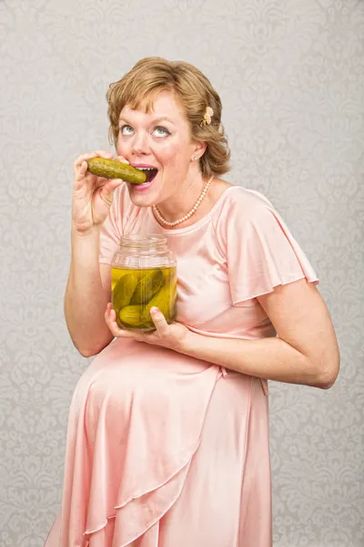 Expecting Woman with Pickle — Stock Photo, Image