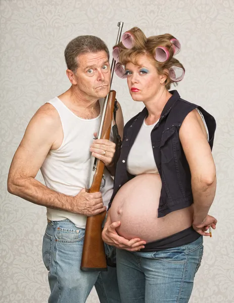 Serious Pregnant Hillbilly Couple — Stock Photo, Image