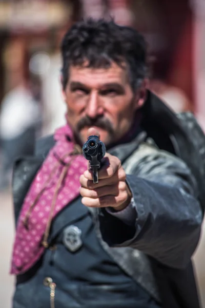 Cowboy Points Gun at You — Stock Photo, Image