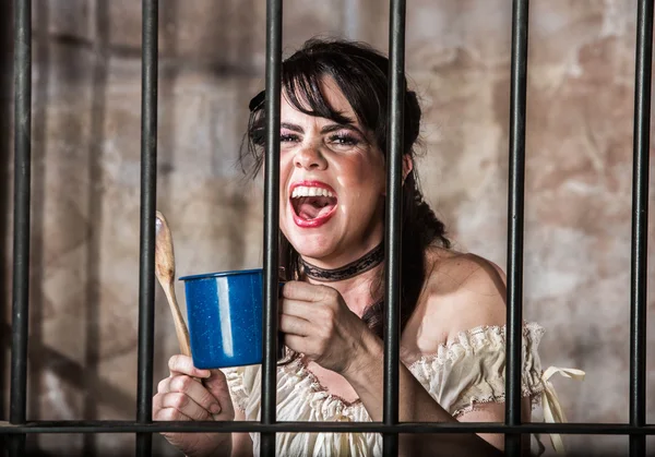 Portrait of Screaming Female Prisoner — Stock Photo, Image