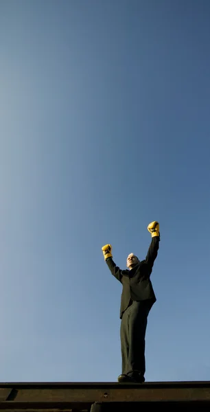 Punk Empresario con Guantes de Boxeo Reclama Victoria — Foto de Stock