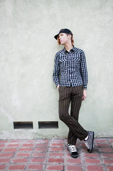 Teenage Boy Leaning on a Clothesline — Stock Photo, Image