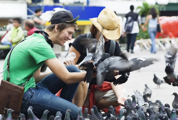 Кормление голубей в Сан-Хосе, Коста-Рика — стоковое фото