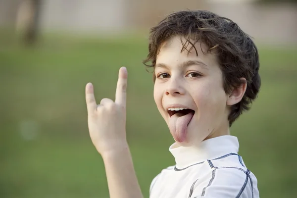 Boy Making Bull Horns — Stock Photo, Image