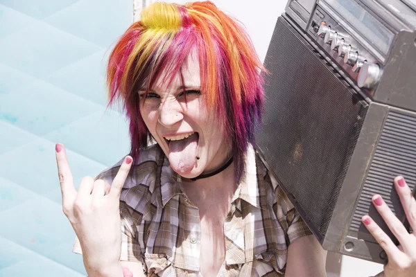 Girl Sitting on a Trailer Step — Stock Photo, Image